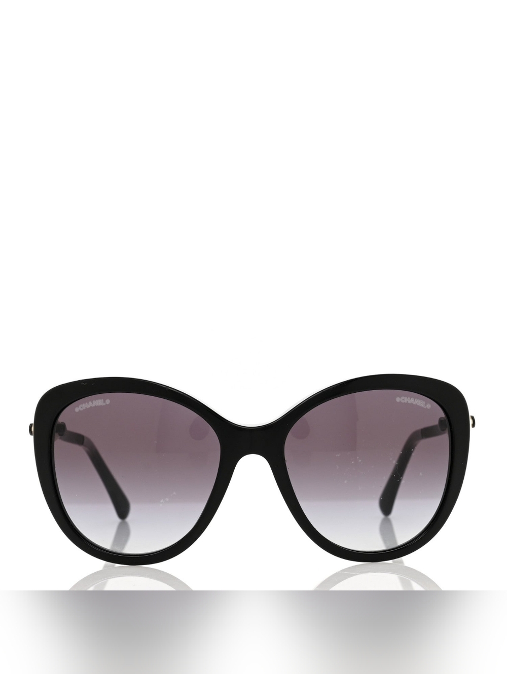 CHANEL Classic Black Butterfly Sunglasses With Pearl Detailing